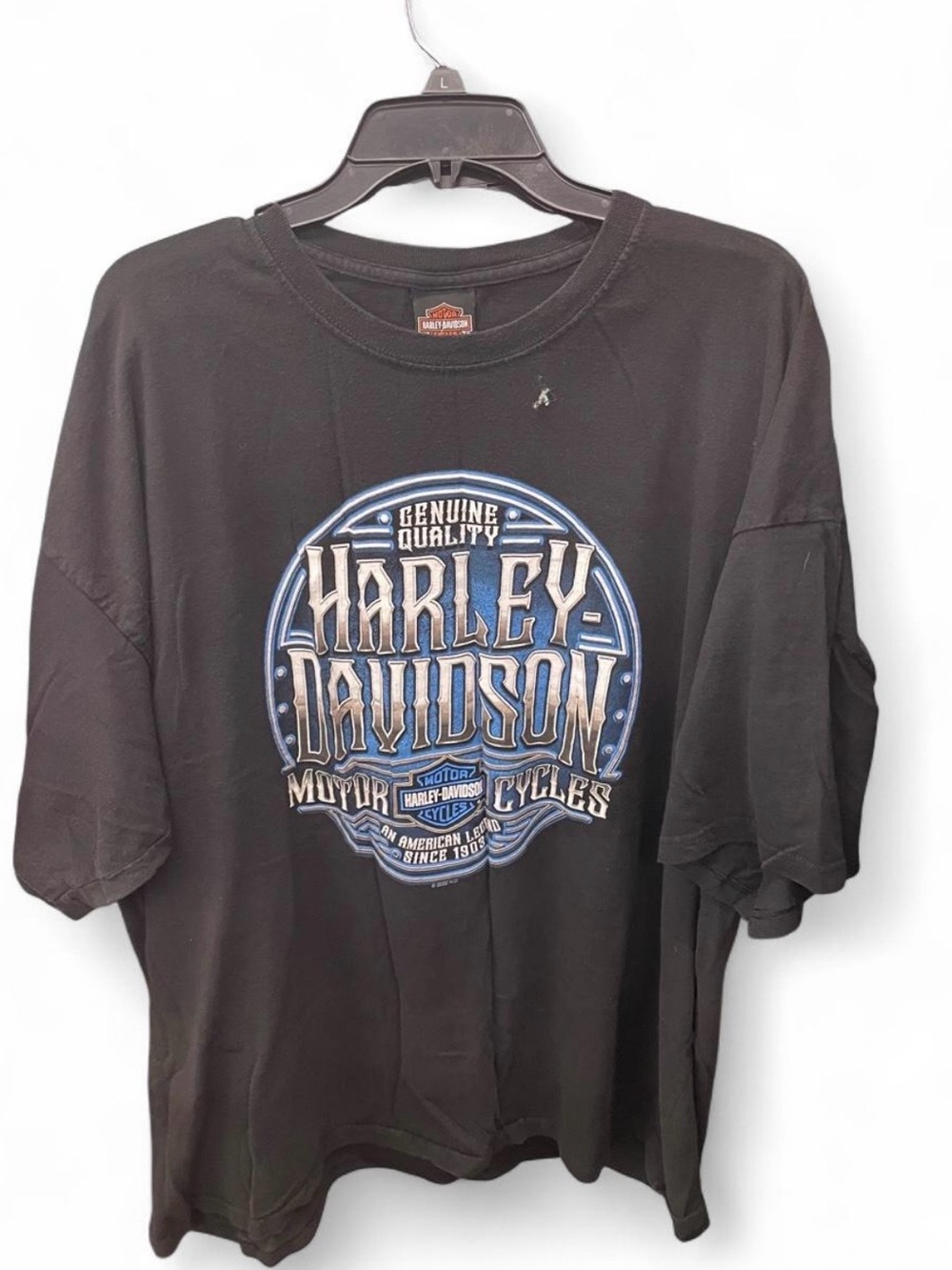 Harley-Davidson Black T-Shirt with Blue and Gold Logo
